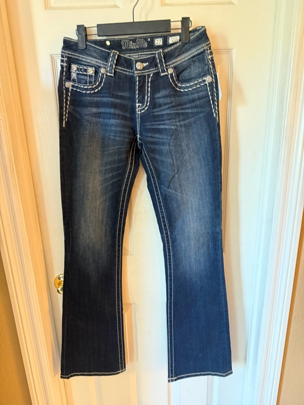 Miss Me Dark Blue Flare Jeans with Contrast Stitching  27/34